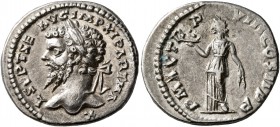 Septimius Severus, 193-211. Denarius (Silver, 19 mm, 3.03 g, 7 h), Laodicea, 198-202. L SEPT SEV AVG IMP XI PART MAX Laureate head of Septimius Severu...