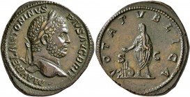 Caracalla, 198-217. Sestertius (Orichalcum, 33 mm, 23.75 g, 1 h), Rome, 210-213. M AVREL ANTONINVS PIVS AVG GERM BRIT Laureate head of Caracalla to ri...