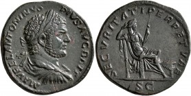 Caracalla, 198-217. Sestertius (Orichalcum, 31 mm, 20.17 g, 12 h), Rome, 210-213. M AVREL ANTONINVS PIVS AVG GERM BRIT Laureate, draped and cuirassed ...