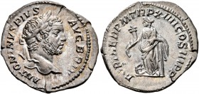 Caracalla, 198-217. Denarius (Silver, 19 mm, 3.18 g, 7 h), Rome, 211. ANTONINVS PIVS AVG BRIT Laureate head of Caracalla to right. Rev. FORT RED P M T...