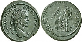 Caracalla, 198-217. Dupondius (Orichalcum, 25 mm, 13.94 g, 7 h), Rome, 211. ANTONINVS PIVS AVG BRIT Radiate head of Caracalla to right, with slight dr...