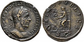 Macrinus, 217-218. Sestertius (Orichalcum, 31 mm, 24.34 g, 1 h), Rome, summer 217-early 218. IMP CAES M OPEL SEV MACRINVS AVG Laureate and cuirassed b...