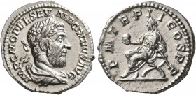 Macrinus, 217-218. Denarius (Silver, 19 mm, 2.89 g, 11 h), Rome, circa March-June 218. IMP C M OPEL SEV MACRINVS AVG Laureate and draped bust of Macri...