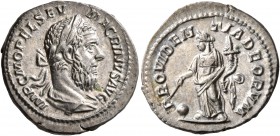 Macrinus, 217-218. Denarius (Silver, 20 mm, 3.39 g, 6 h), Rome, March-June 218. IMP C M OPEL SEV MACRINVS AVG Laureate and draped bust of Macrinus wit...