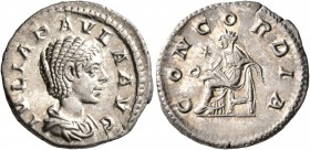 Julia Paula, Augusta, 219-220. Denarius (Silver, 19 mm, 3.00 g, 7 h), Rome. IVLIA PAVLA AVG Draped bust of Julia Paula to right. Rev. CONCORDIA Concor...