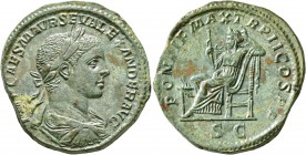 Severus Alexander, 222-235. Sestertius (Orichalcum, 31 mm, 25.53 g, 12 h), Rome, 223. IMP CAES M AVR SEV ALEXANDER AVG Laureate, draped and cuirassed ...