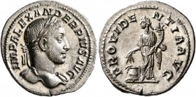 Severus Alexander, 222-235. Denarius (Silver, 20 mm, 3.13 g, 12 h), Rome, 232. IMP ALEXANDER PIVS AVG Laureate head of Severus Alexander to right, wit...