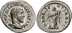 Maximinus I, 235-238. Denarius (Silver, 21 mm, 2.56 g, 7 h), Rome, 235-236. IMP MAXIMINVS PIVS AVG Laureate, draped and cuirassed bust of Maximinus I ...