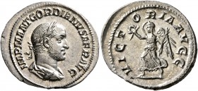 Gordian II, 238. Denarius (Silver, 20 mm, 2.80 g, 11 h), Rome, March-April 238. IMP M ANT GORDIANVS AFR AVG Laureate, draped and cuirassed bust of Gor...