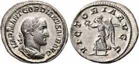 Gordian II, 238. Denarius (Silver, 20 mm, 3.18 g, 6 h), Rome, March-April 238. IMP M ANT GORDIANVS AFR AVG Laureate, draped and cuirassed bust of Gord...
