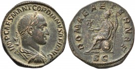 Gordian II, 238. Sestertius (Orichalcum, 30 mm, 18.91 g, 1 h), Rome, March-April 238. IMP CAES M ANT GORDIANVS AFR AVG Laureate, draped and cuirassed ...