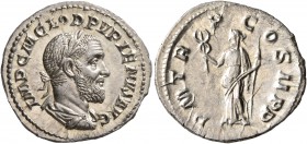 Pupienus, 238. Denarius (Silver, 20 mm, 3.15 g, 6 h), Rome, circa April-June 238. IMP C M CLOD PVPIENVS AVG Laureate, draped and cuirassed bust of Pup...
