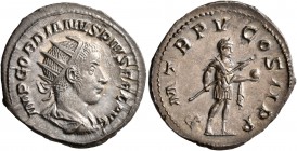 Gordian III, 238-244. Antoninianus (Silver, 22 mm, 3.69 g, 2 h), Rome, 242. IMP GORDIANVS PIVS FEL AVG Radiate, draped and cuirassed bust of Gordian I...