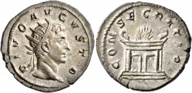 Trajan Decius, 249-251. Antoninianus (Silver, 23 mm, 4.61 g, 1 h), commemorative issue for Divus Augustus (died 14), Rome, mid 251. DIVO AVGVSTO Radia...