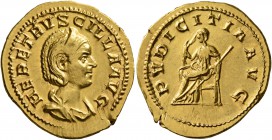 Herennia Etruscilla, Augusta, 249-251. Aureus (Gold, 21 mm, 4.42 g, 12 h), Rome. HER ETRVSCILLA AVG Draped bust of Herennia Etruscilla to right, weari...