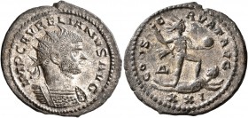 Aurelian, 270-275. Antoninianus (Silvered bronze, 24 mm, 4.59 g, 11 h), Antiochia, spring 274-early 275. IMP C AVRELIANVS AVG Radiate and cuirassed bu...