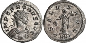 Probus, 276-282. Antoninianus (Silvered bronze, 22 mm, 3.92 g, 1 h), Ticinum, 280. IMP C PROBVS AVG Radiate and cuirassed bust of Probus to right. Rev...