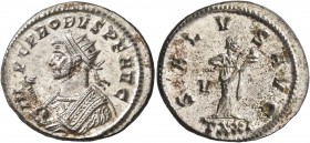 Probus, 276-282. Antoninianus (Silvered bronze, 23 mm, 4.10 g, 12 h), Ticinum, 281. IMP C PROBVS P F AVG Radiate bust of Probus to left, wearing imper...