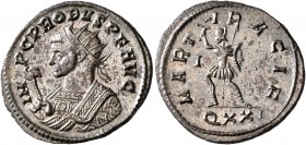 Probus, 276-282. Antoninianus (Silvered bronze, 22 mm, 3.88 g, 6 h), Ticinum, 281. IMP C PROBVS P F AVG Radiate bust of Probus to left, wearing imperi...