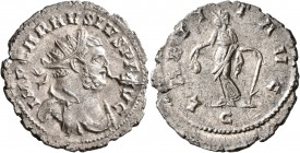 Carausius, Romano-British Emperor, 286-293. 'Antoninianus' (Silver, 24 mm, 3.52 g, 7 h), 'C' mint (Camulodunum?). IMP CARAVSIVS P F AVG Radiate, drape...