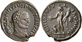 Domitius Domitianus, usurper, 297-298. Follis (Bronze, 26 mm, 10.37 g, 12 h), Alexandria, late 297 or early 298. IMP C L DOMITIVS DOMITIANVS AVG Laure...