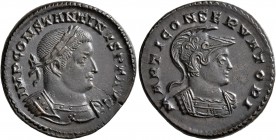 Constantine I, 307/310-337. Follis (Bronze, 23 mm, 5.33 g, 12 h), Treveri, 310-313. IMP CONSTANTINVS P F AVG Laureate and cuirassed bust of Constantin...