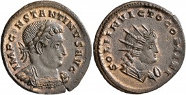 Constantine I, 307/310-337. Follis (Bronze, 22 mm, 4.59 g, 5 h), Treveri, 310-313. IMP CONSTANTINVS AVG Laureate and cuirassed bust of Constantine I t...