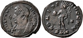 Constantine I, 307/310-337. Follis (Bronze, 23 mm, 5.00 g, 6 h), Londinium, 311-312. CONSTANTI-NVS AVG Laureate and cuirassed bust of Constantine I to...