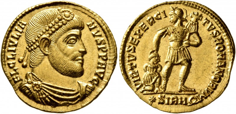 Julian II, 360-363. Solidus (Gold, 21 mm, 4.43 g, 1 h), Sirmium. FL CL IVLIA-NVS...