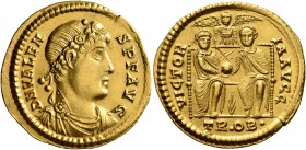 Valens, 364-378. Solidus (Gold, 21 mm, 4.45 g, 7 h), Treveri, late 372. D N VALEN-S P F AVG Rosette-diademed, draped and cuirassed bust of Valens to r...