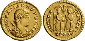 Gratian, 367-383. Solidus (Gold, 21 mm, 4.48 g, 12 h), Treveri, 373-374. D N GRATIANVS P F AVG Rosette-diademed, draped and cuirassed bust of Gratian ...