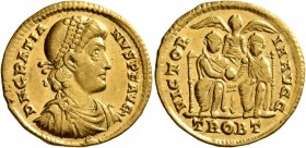 Gratian, 367-383. Solidus (Gold, 20 mm, 4.47 g, 7 h), Treveri, 376-377. D N GRATIA-NVS P F AVG Pearl-diademed, draped and cuirassed bust of Gratian to...
