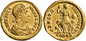 Gratian, 367-383. Solidus (Gold, 20 mm, 4.50 g, 1 h), Constantinopolis, 382-383. D N GRATIA-NVS P F AVG Rosette-diademed, draped and cuirassed bust of...