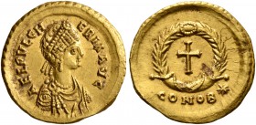Aelia Pulcheria, Augusta, 414-453. Tremissis (Gold, 19 mm, 1.50 g, 12 h), Constantinopolis, circa 420-450/3. AEL PVLCH-ERIA AVG Diademed and draped bu...