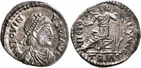 Jovinus, usurper, 411-413. Siliqua (Silver, 17 mm, 1.43 g, 6 h), Treveri. D N IOVIN-VS P F AVG Pearl-diademed, draped and cuirassed bust of Jovinus to...