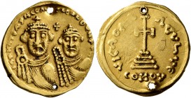 UNCERTAIN GERMANIC TRIBES, Pseudo-Imperial coinage. 7th century. Solidus (Gold, 20 mm, 4.44 g, 7 h), imitating Heraclius and Heraclius Constantine, 61...