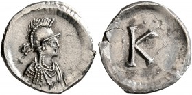 Anonymous, time of Justinian I, circa 530. Half Siliqua (Silver, 15 mm, 1.17 g, 11 h), Constantinopolis. Helmeted and draped bust of Constantinopolis ...