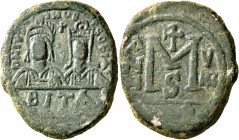 Justin II, with Sophia, 565-578. 40 Nummi (Bronze, 30 mm, 17.00 g, 12 h), Carthage, RY 8 = 572/3. DN IVSTINO ET SOFIA / BITA Facing busts of Justin II...