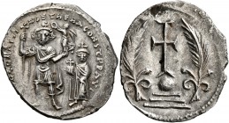 Heraclius, with Heraclius Constantine, 610-641. Miliaresion (Silver, 24 mm, 4.23 g, 7 h), 'ceremonial' coinage, Constantinopolis. δδ ҺЄRACLIЧS ЄT ҺЄRA...
