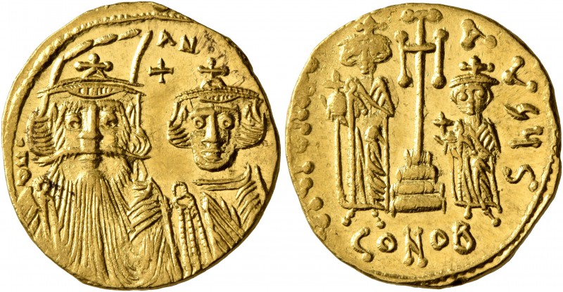 Constans II, with Constantine IV, Heraclius, and Tiberius, 641-668. Solidus (Gol...