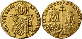 Basil I the Macedonian, with Constantine, 867-886. Solidus (Gold, 20 mm, 4.44 g, 7 h), Constantinopolis, 868-879. +IhS XPS RЄX RЄςNANTIЧM✱ Christ, nim...
