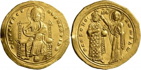 Romanus III Argyrus, 1028-1034. Histamenon (Gold, 24 mm, 4.44 g, 6 h), Constantinopolis. +IҺS XIS RЄX RЄςNANTIҺm Christ, nimbate, seated facing on squ...