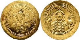 Michael IV the Paphlagonian, 1034-1041. Histamenon (Gold, 27 mm, 4.42 g, 6 h), Constantinopolis. +IhS XIS RЄX RЄςNANTIҺm Nimbate Christ enthroned faci...