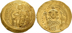 Constantine IX Monomachus, 1042-1055. Histamenon (Gold, 29 mm, 4.40 g, 6 h), Constantinopolis. +IhS XIS RЄX RЄςNANTIҺm Christ, nimbate, seated facing ...