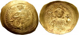 Constantine IX Monomachus, 1042-1055. Histamenon (Gold, 28 mm, 4.37 g, 6 h), Constantinopolis. +IhS XIS RЄX RЄςNANTIҺm Christ, nimbate, seated facing ...