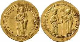 Theodora, 1055-1056. Histamenon (Gold, 26 mm, 4.45 g, 6 h), Constantinopolis. +IhS XIS RЄX RЄGNANTIhm Christ, nimbate, standing facing on footstool, w...