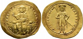 Isaac I Comnenus, 1057-1059. Histamenon (Gold, 25 mm, 4.40 g, 7 h), Constantinopolis. +IhZ XIZ RЄX RCςNANTҺIm Nimbate Christ enthroned facing, wearing...