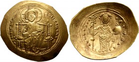 Constantine X Ducas, 1059-1067. Histamenon (Gold, 27 mm, 4.40 g, 6 h), Constantinopolis. +IhS XIS RЄX RЄςNANTҺIm Christ, nimbate, seated facing on squ...