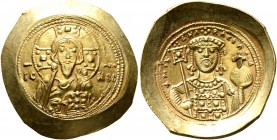 Michael VII Ducas, 1071-1078. Histamenon (Electrum, 27 mm, 4.44 g, 7 h), Constantinopolis. Nimbate bust of Christ facing, wearing tunic and pallium, r...