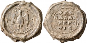 Byzantine Seals. Seal (Lead, 25 mm, 15.36 g, 11 h), David, asekretis, 2nd half of 10th century. Eagle standing facing, wings spread and head to right,...